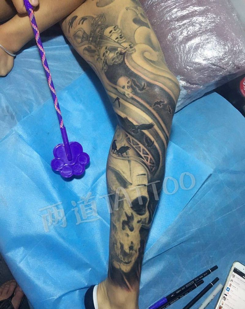 花腿，未完纹身图片