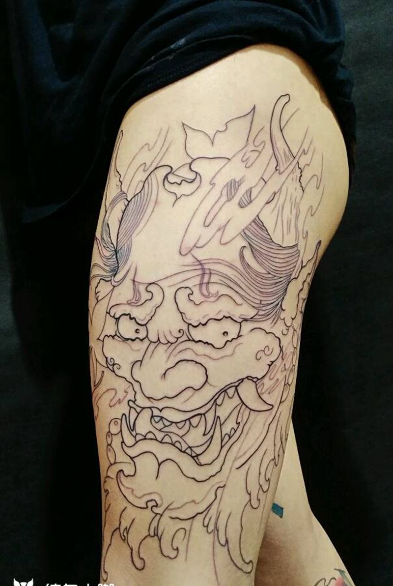 大腿般若未完纹身图片