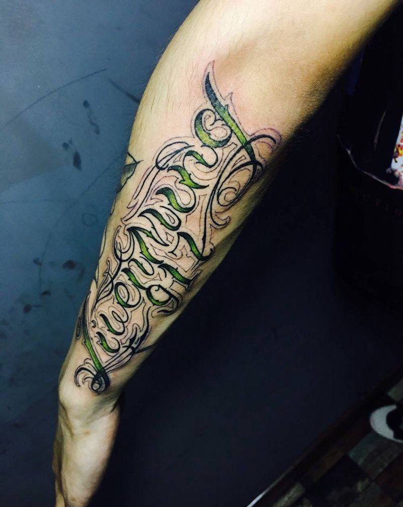 花体字纹身图片_成品手臂欧美字符原创纹身图案