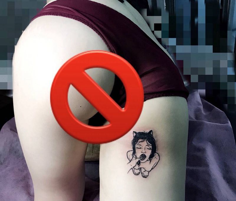 盖疤纹身图片_成品臀部清新人物纹身图案