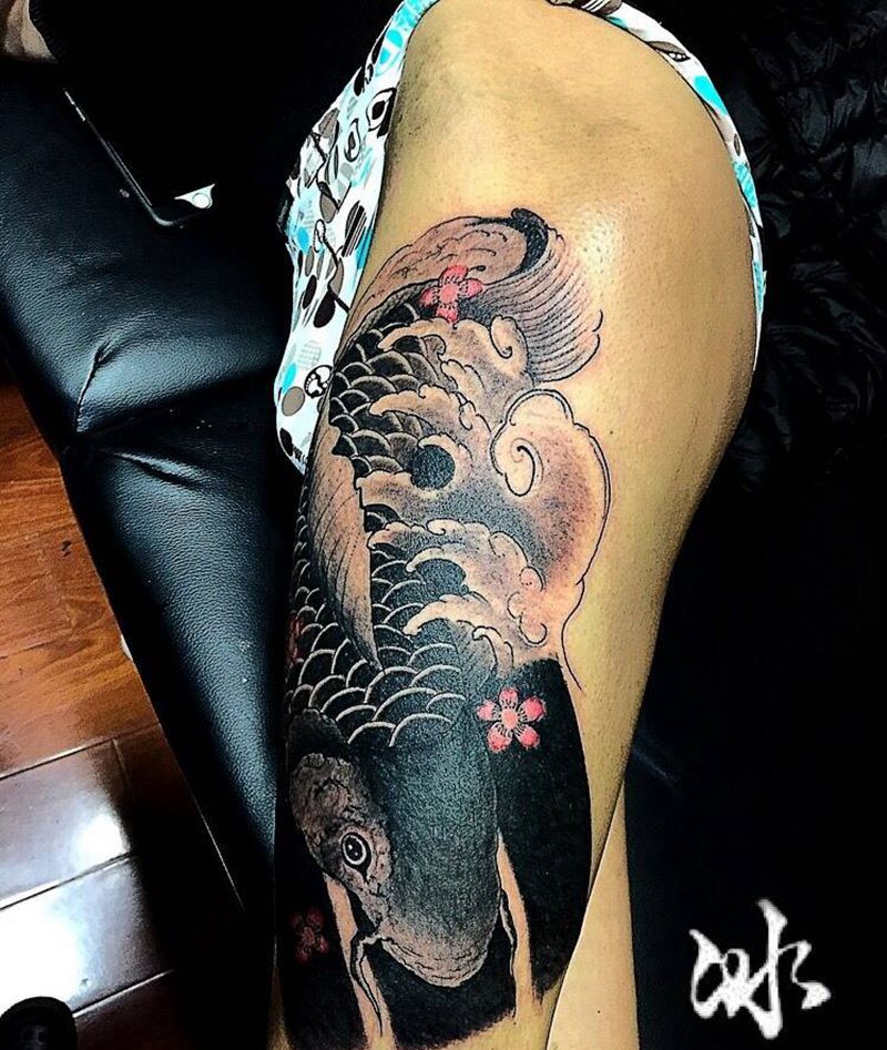 鲤鱼纹身图片_腿部纹身图案