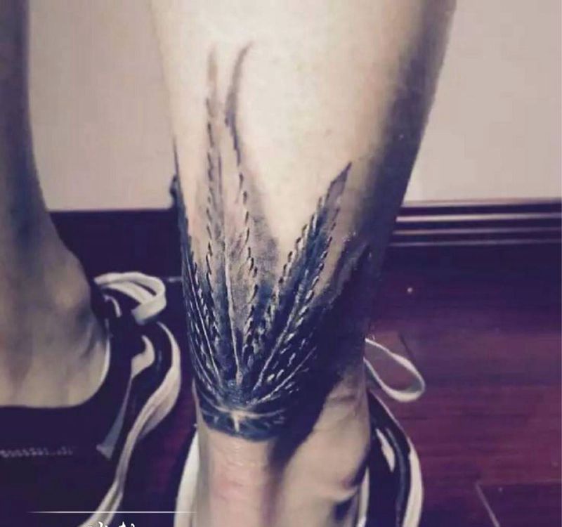 叶子纹身图片_成品脚部腿部纹身图案