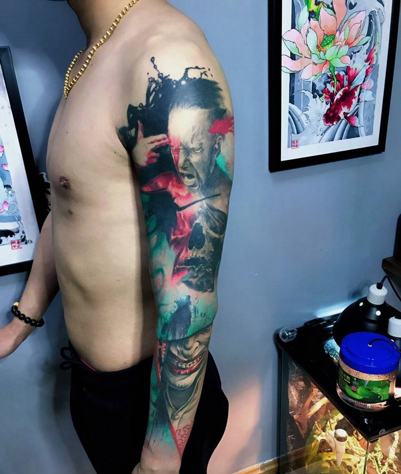 花臂纹身图片_成品手臂欧美纹身图案