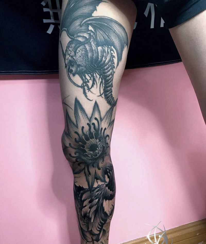 暗黑纹身图片_腿部纹身图案