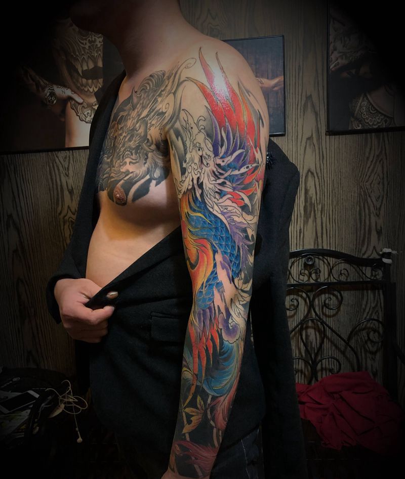 花臂未完待续纹身图片_手臂新传统纹身图案