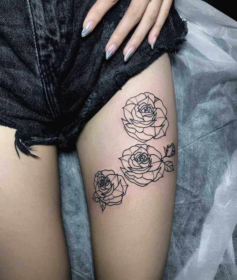 花纹身图片_腿部纹身图案