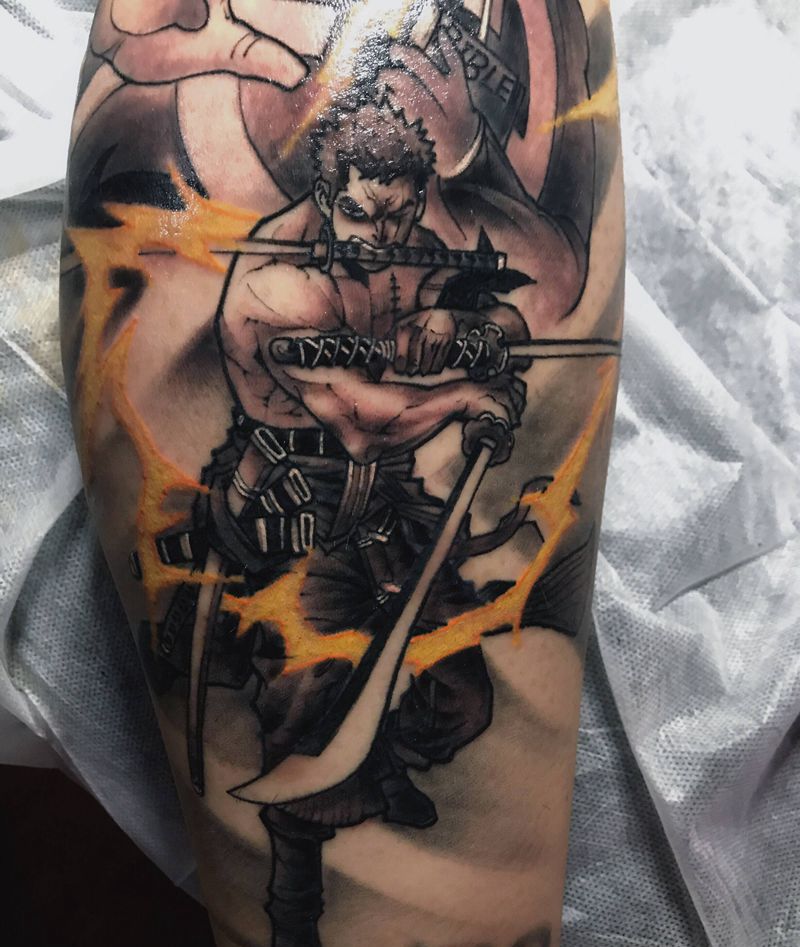 海贼王纹身图片_腿部纹身图案