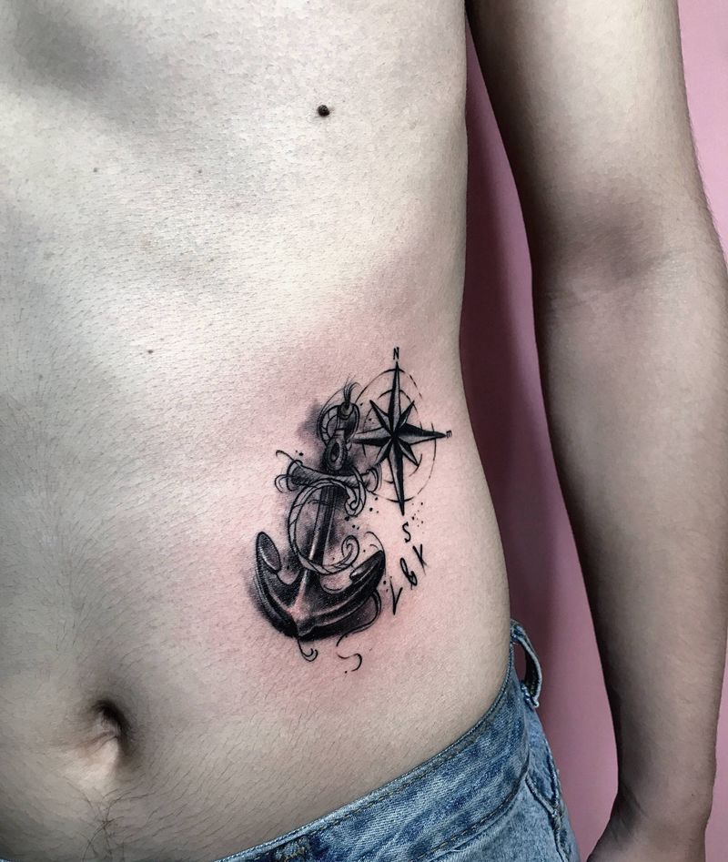 船锚纹身图片_腰部纹身图案