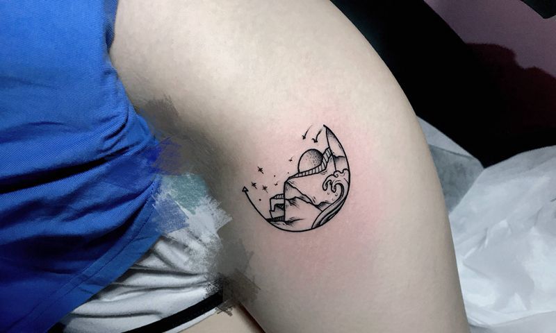 山海纹身图片_腿部纹身图案