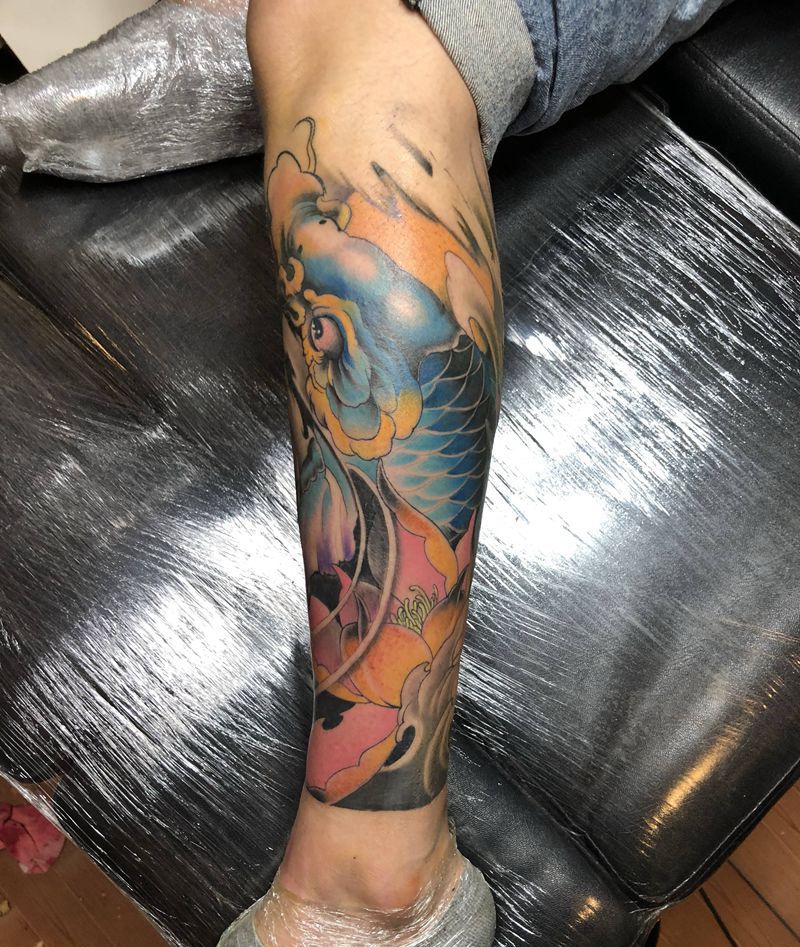 包小腿纹身图片_腿部新传统纹身图案