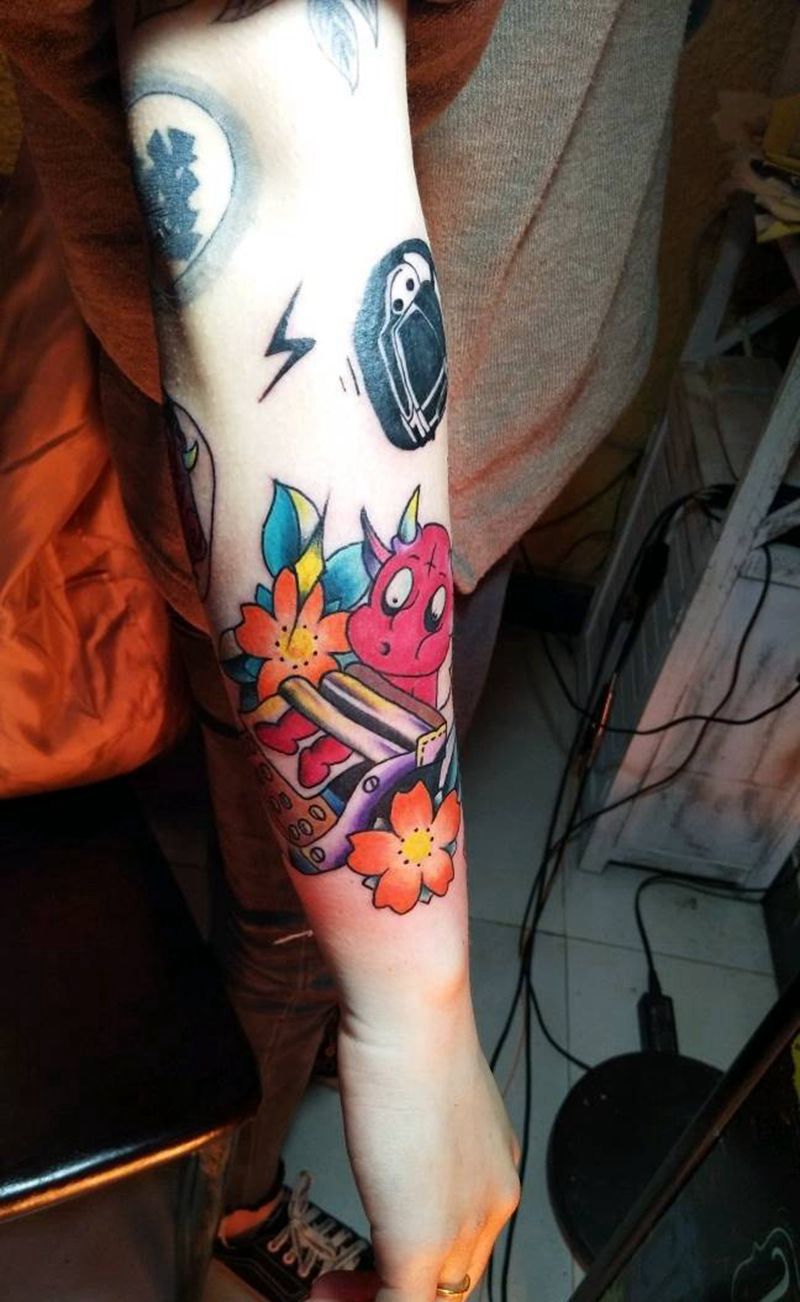 拼接小臂纹身图片_手臂New School欧美拼接纹身图案