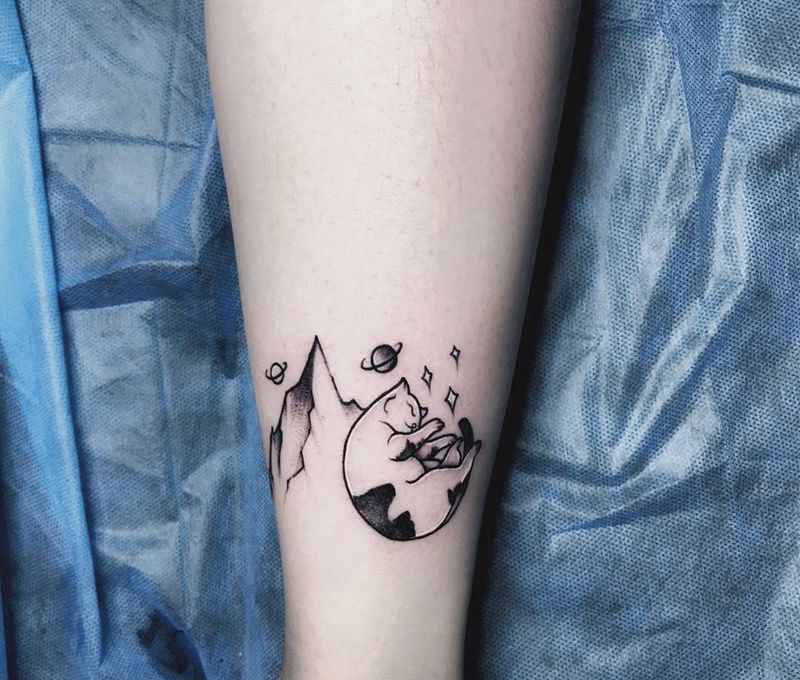 小猫纹身图片_成品手部清新纹身图案