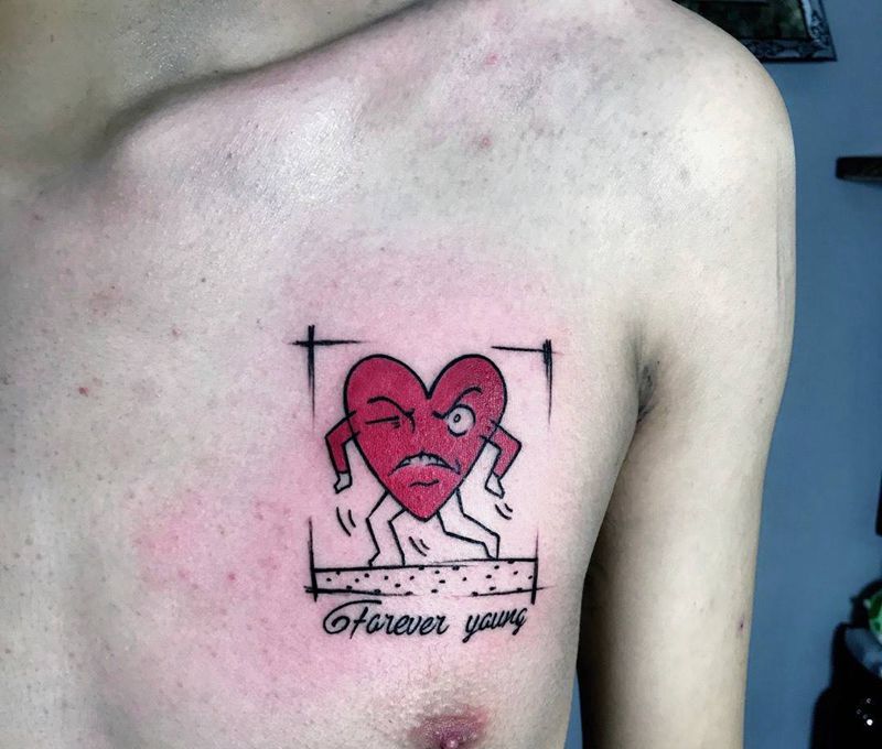 爱心纹身图片_成品胸部清新纹身图案