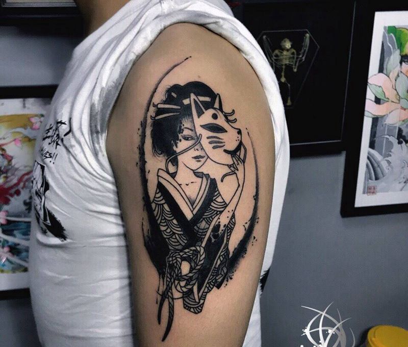 艺妓纹身图片_手部纹身图案