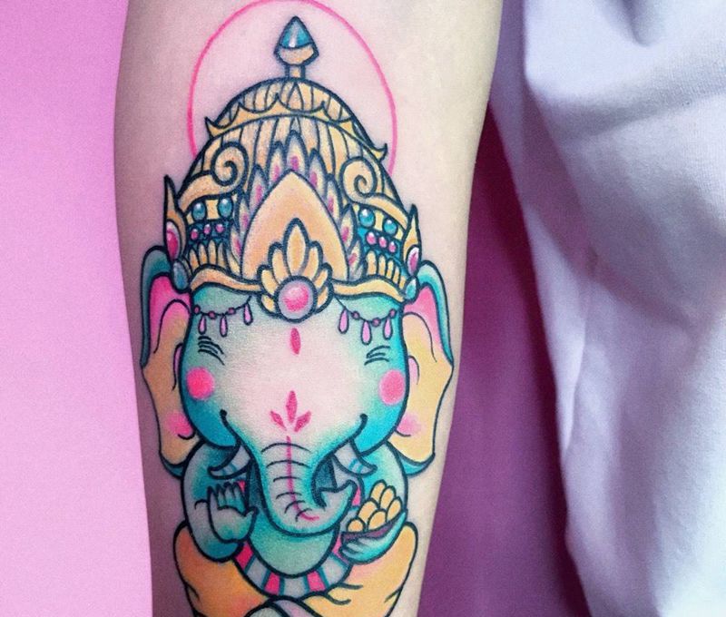 象财神纹身图片_成品手臂清新鬼神纹身图案