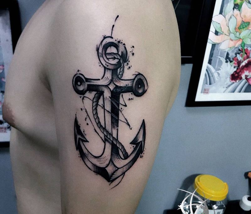 船锚纹身图片_手部纹身图案