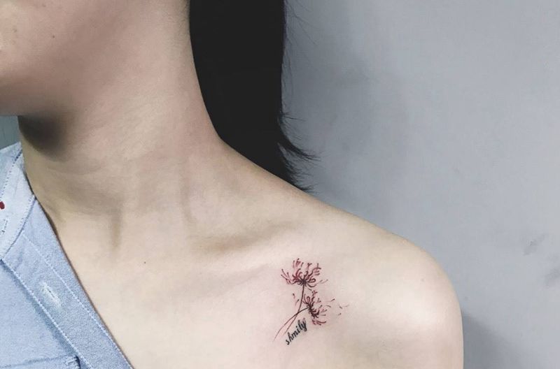 彼岸花纹身图片_成品清新肩部静物植物纹身图案