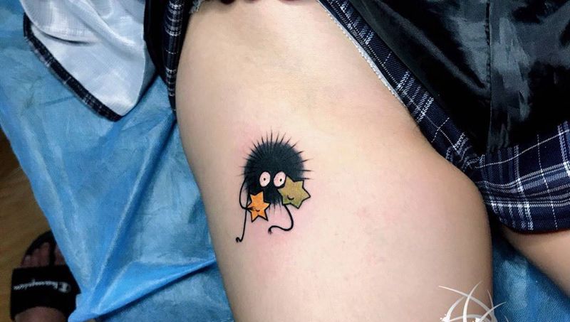 煤球纹身图片_腿部纹身图案