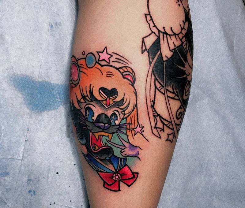 美少女纹身图片_成品腿部欧美人物纹身图案