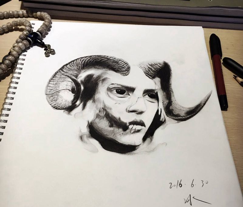 恶魔之女手稿纹身图片_成品手稿插画欧美纹身图案