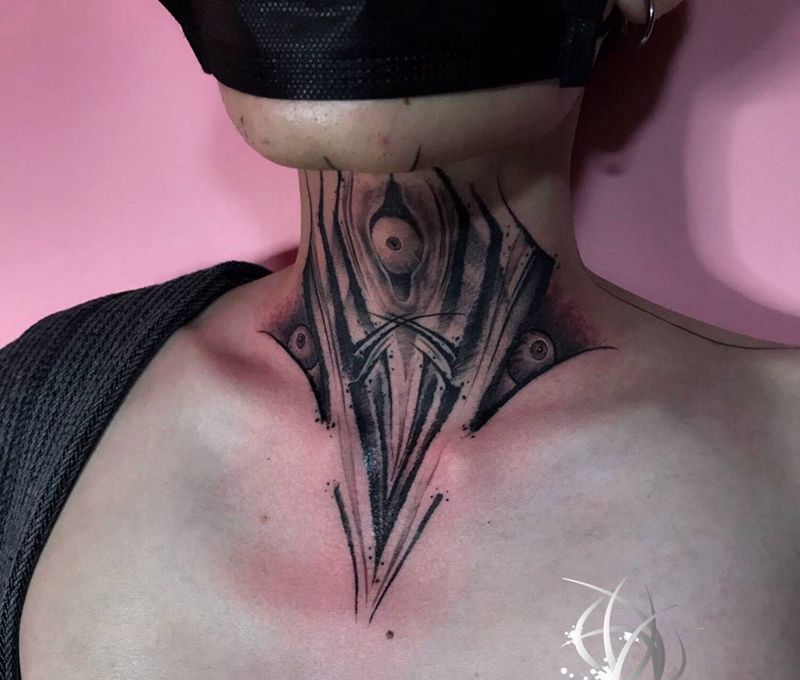 暗黑纹身图片_颈部纹身图案