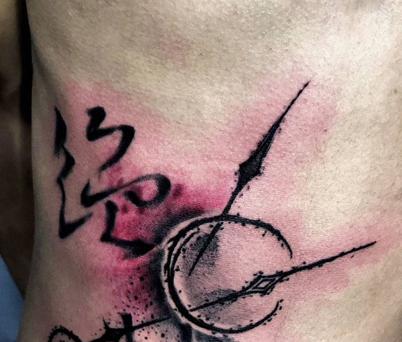 书法纹身图片_成品腰部国画纹身图案