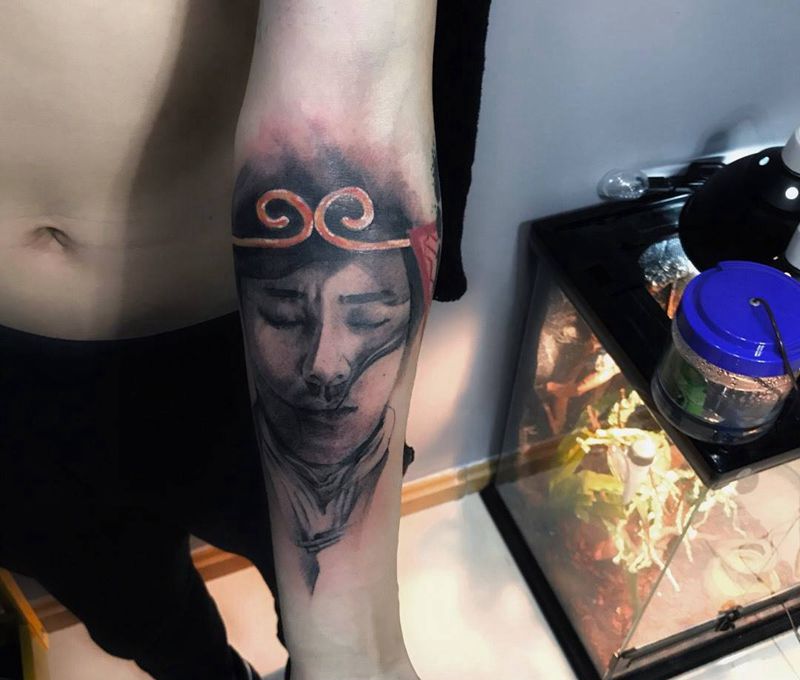 至尊宝纹身图片_成品肖像写实人物纹身图案