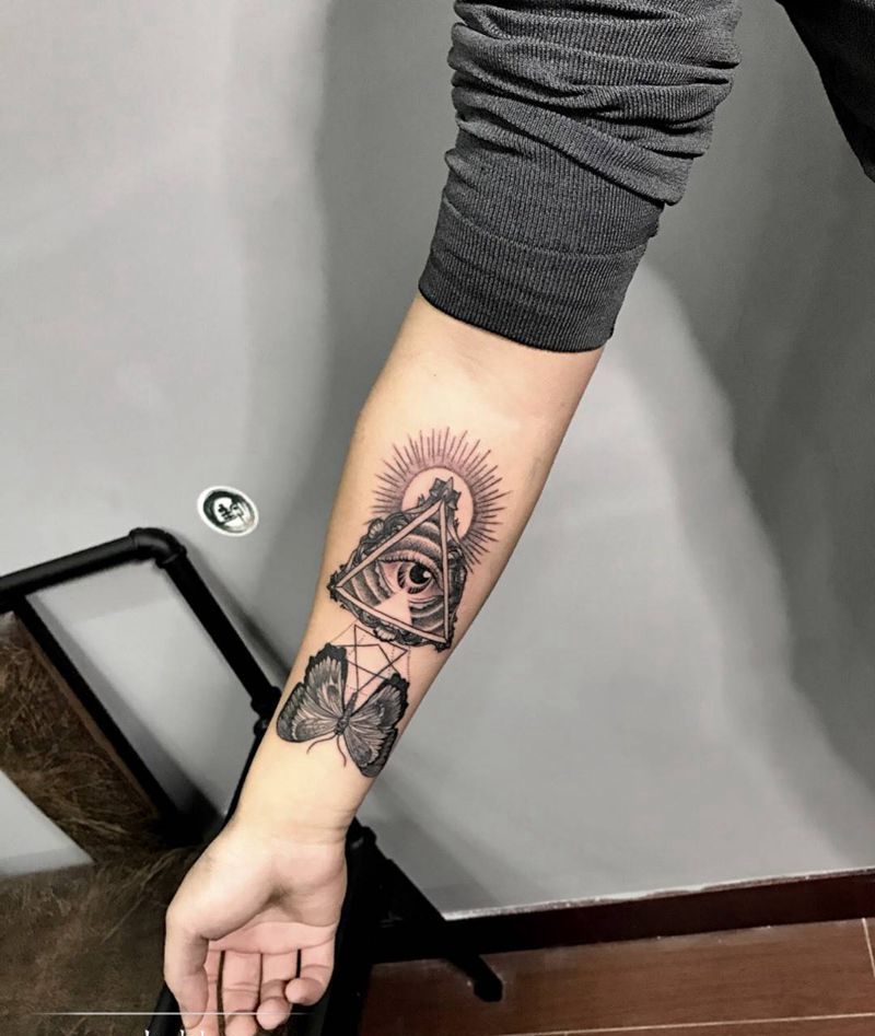 上帝之眼纹身图片_成品手部清新传统几何宗教纹身图案