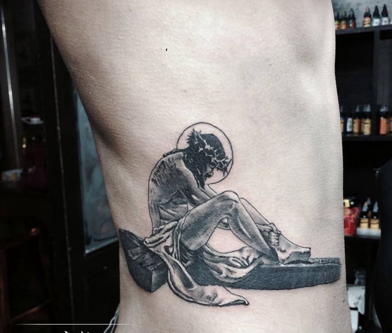 耶稣复活纹身图片_成品腰部欧美纹身图案