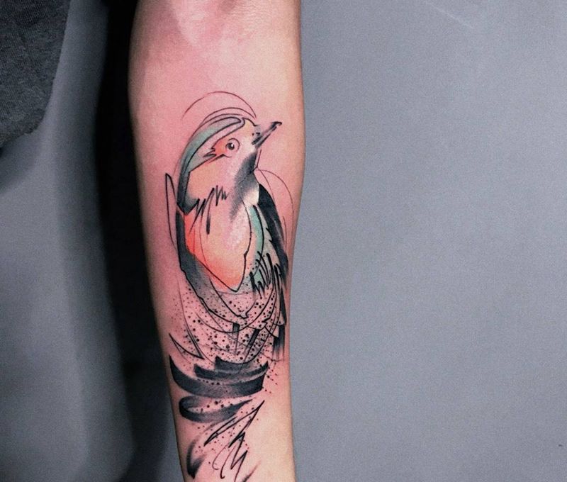 水墨纹身图片_成品手臂清新动物纹身图案