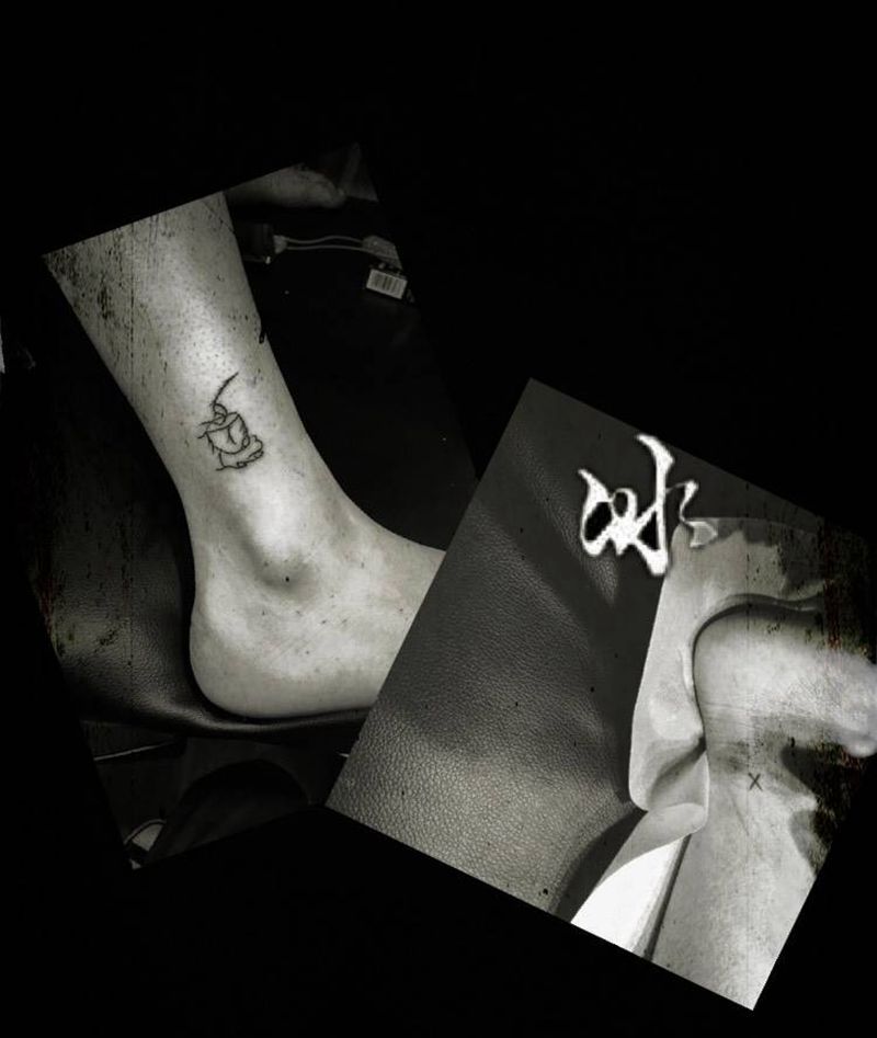 按照客人的想法，用数字组成的咖啡纹身图片_脚部纹身图案