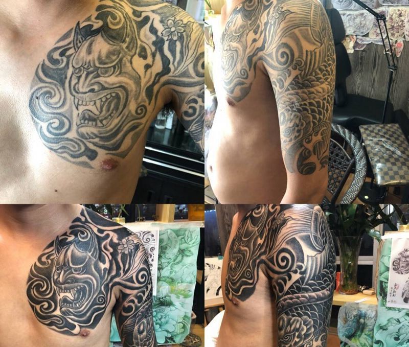 修改纹身图片_胸部手臂成品传统纹身图案