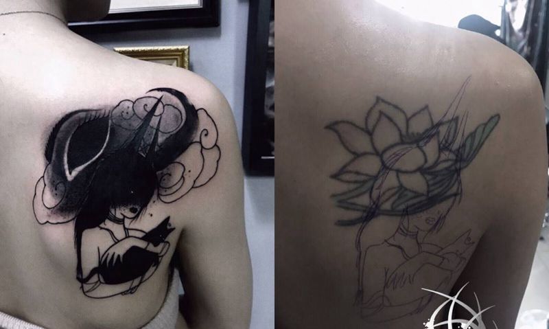 遮盖纹身图片_背部纹身图案