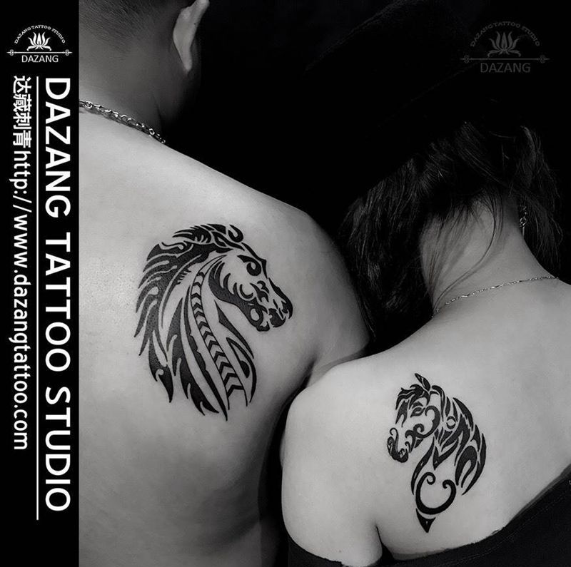 情侣 图腾 马纹身图片_成品背部图腾纹身图案