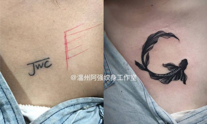 遮盖，小鱼纹身图片