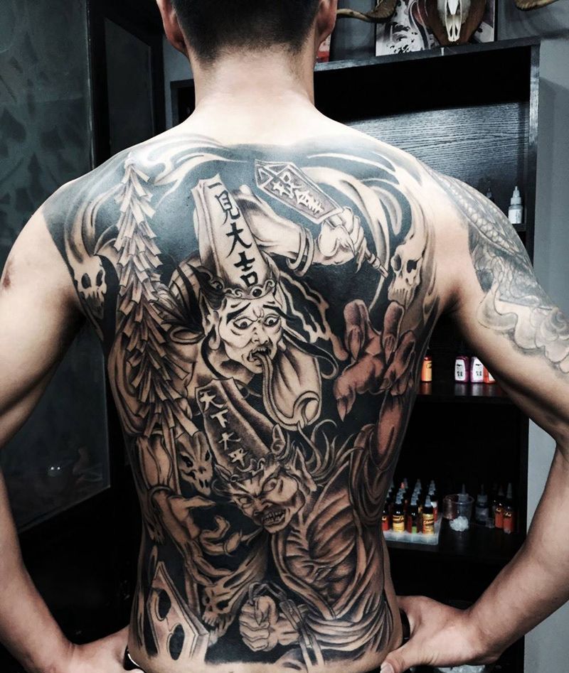 无常纹身图片_成品背部传统鬼神纹身图案