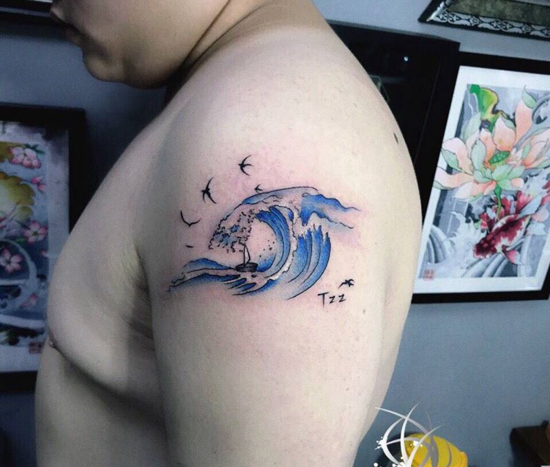 浪纹身图片_手臂纹身图案