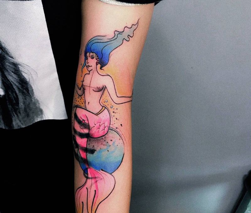 美人鱼纹身图片_成品手部欧美人物鬼神纹身图案