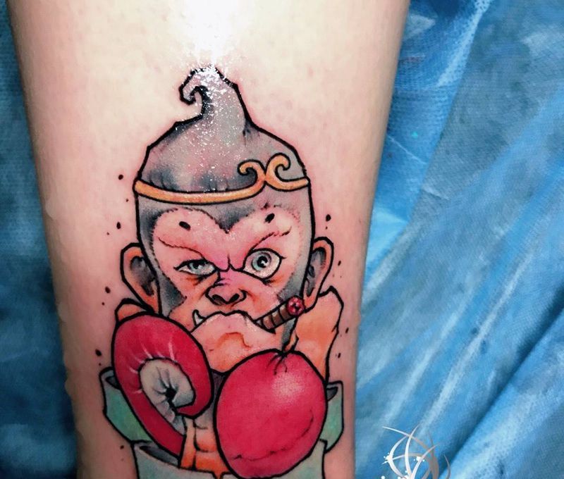 猴子纹身图片_成品腿部纹身图案