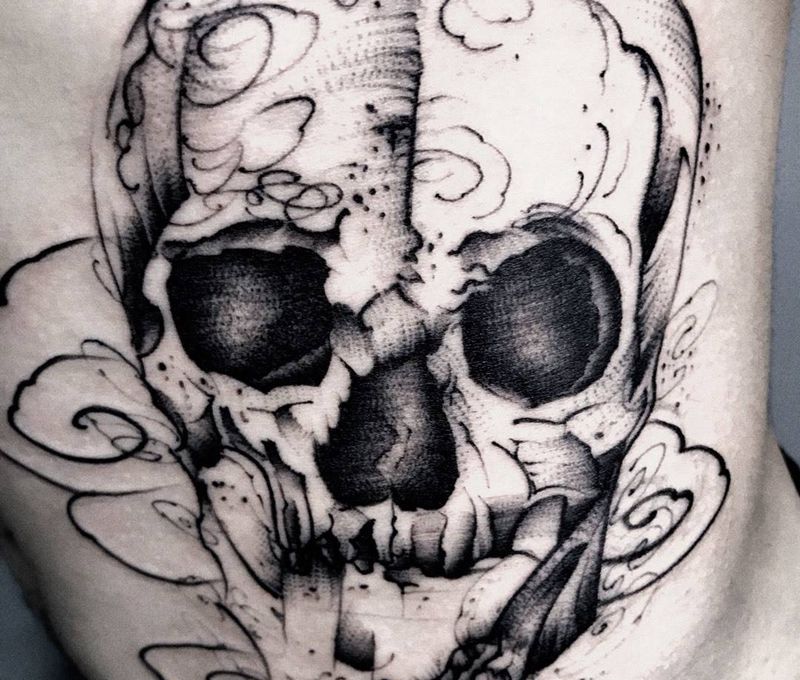 骷髅纹身图片_成品腰部欧美鬼神纹身图案