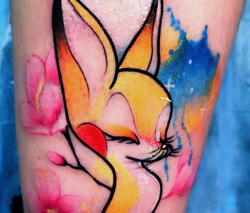 狐狸纹身图片_成品腿部欧美清新纹身图案