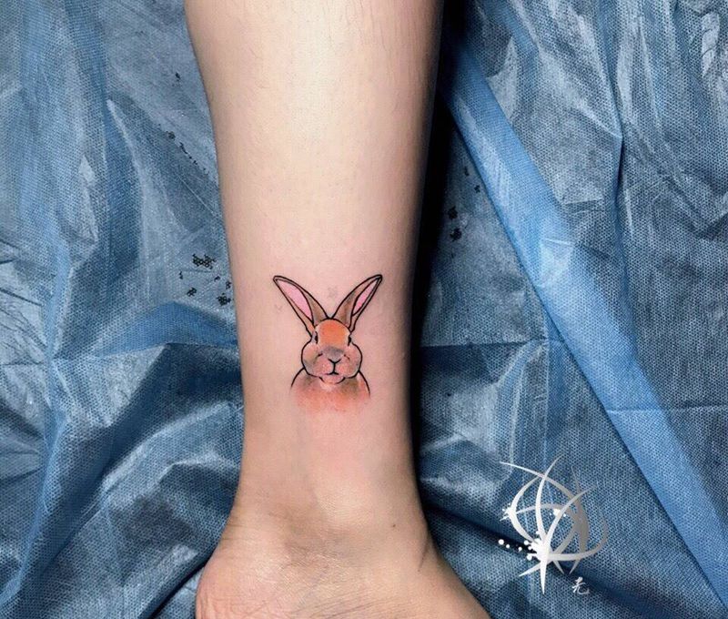 兔子纹身图片_成品脚部纹身图案