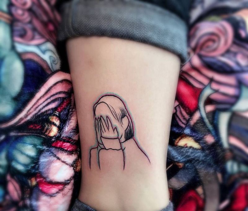 小清新纹身图片_成品腿部清新人物纹身图案