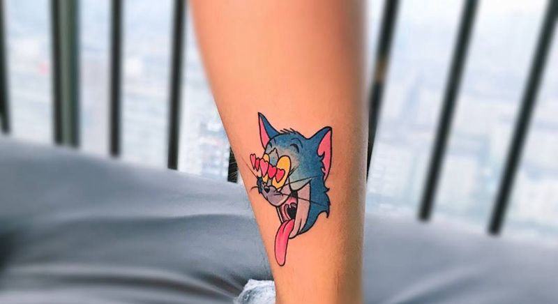 汤姆纹身图片_成品欧美传统动物腿部纹身图案