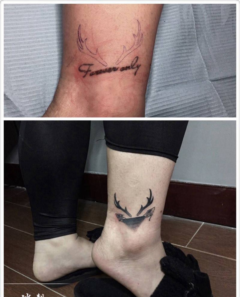 字母遮盖纹身图片_成品腿部清新字符纹身图案