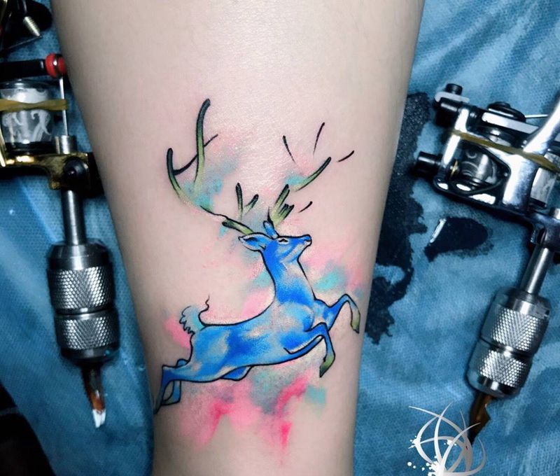 水彩纹身图片_成品脚部纹身图案