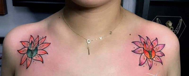 莲花纹身图片_胸部纹身图案