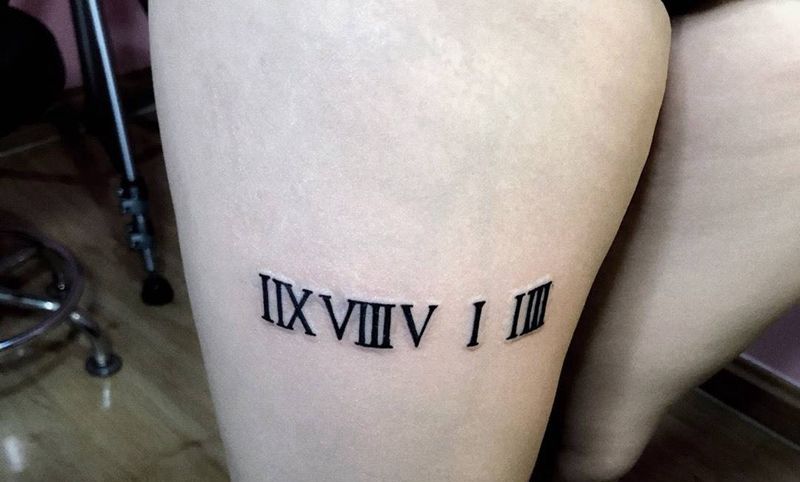 罗马字纹身图片_成品腿部清新字符纹身图案