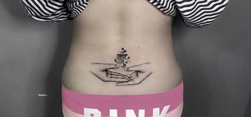 结缘纹身图片_成品腰部欧美写实肖像清新字符鬼神原创宗教纹身图案