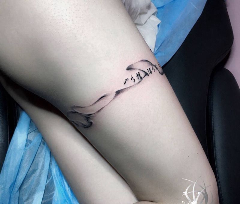 烟纹身图片_成品腿部纹身图案